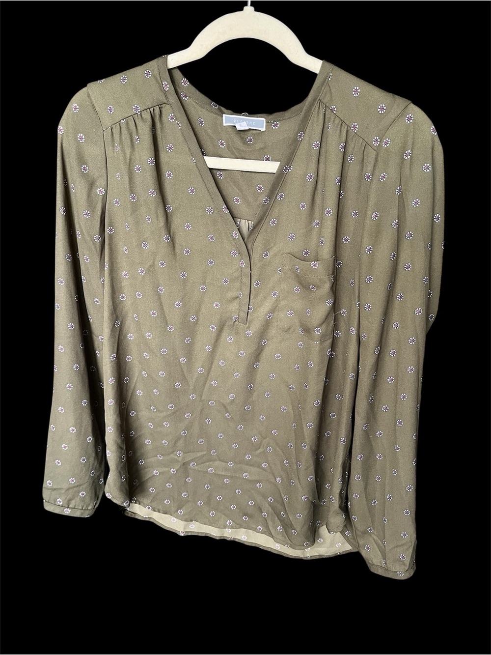 GUC PLEIONE Green Floral Print V-Neck Long Sleeve Blouse